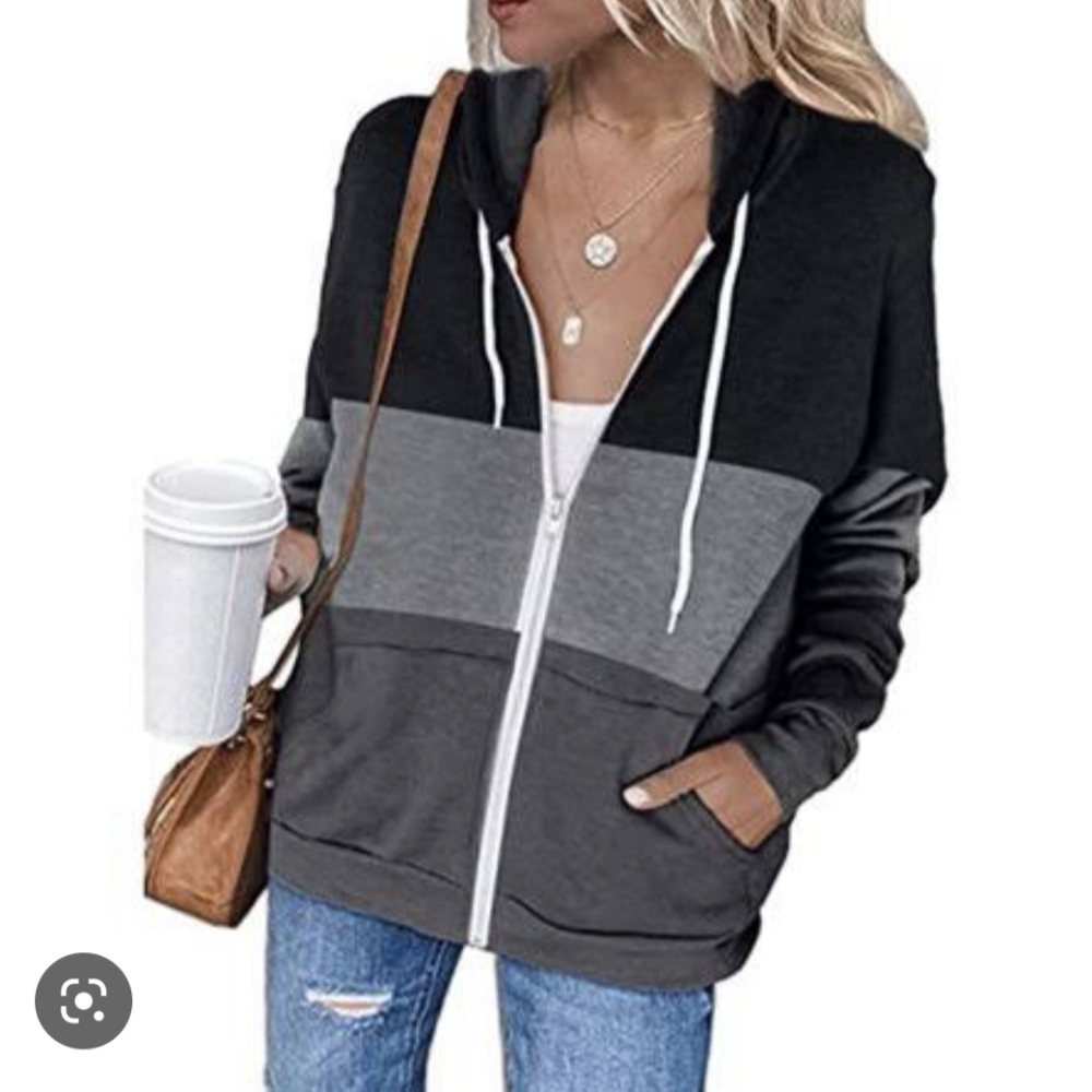 NWOT Gray/Black Block Zip-Up Hoodie - Medium